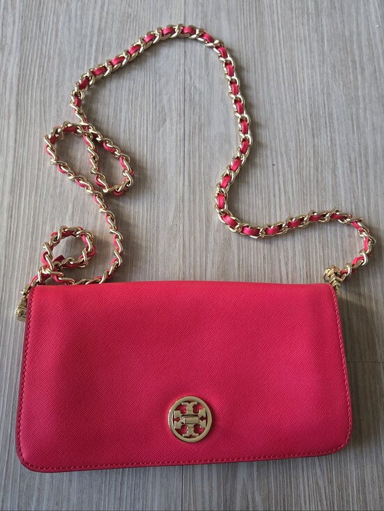 Tory Burch Handbags - Tory Burch Crossbody Clutch Bag Gold Chain (Hot Pink)